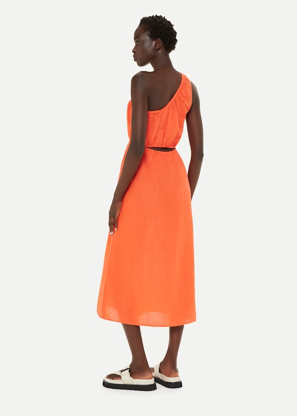Orange One Shoulder Linen Blend Dress