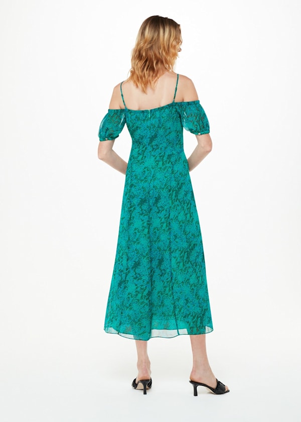 Teal Diagonal Snake Bardot Dress