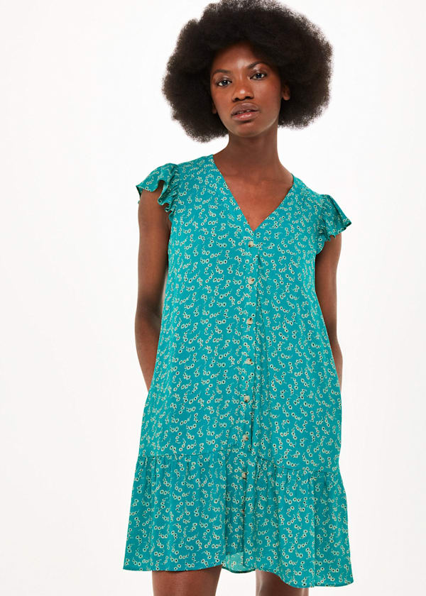 Green Floral Crescent Flippy Dress