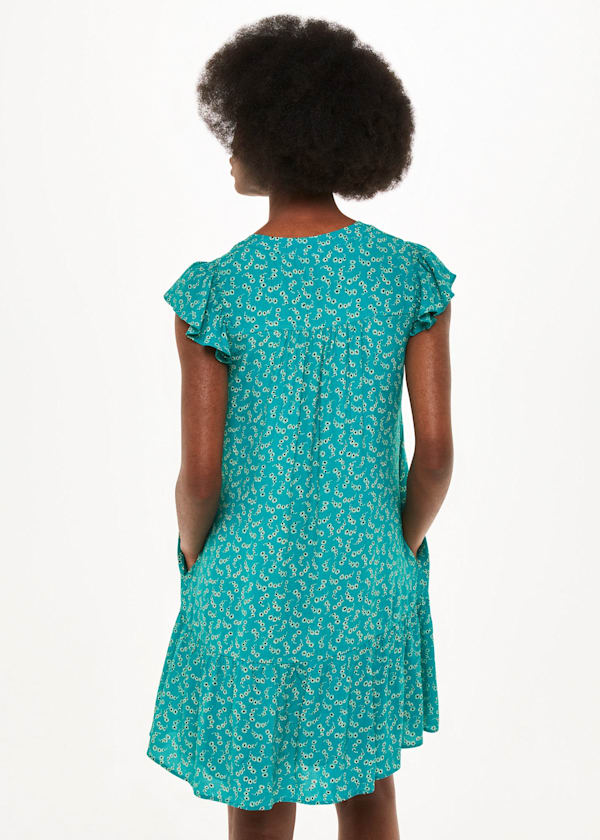 Green Petite Floral Crescent Flippy Dress