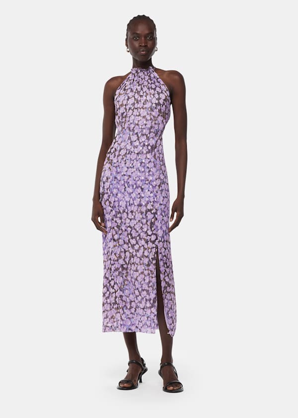 Purple Floral Metallic Dobby Dress
