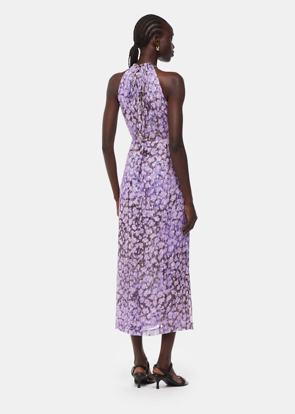 Purple Floral Metallic Dobby Dress