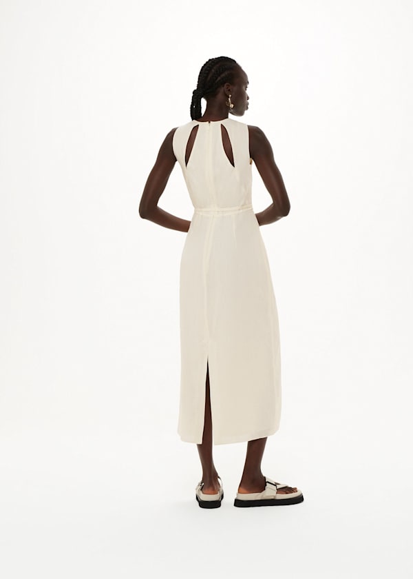 Ivory Linen Blend Cut Out Back Dress