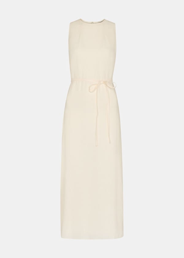 Ivory Linen Blend Cut Out Back Dress
