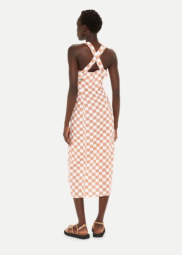 Multicolour Linen Blend Checkerboard Dress