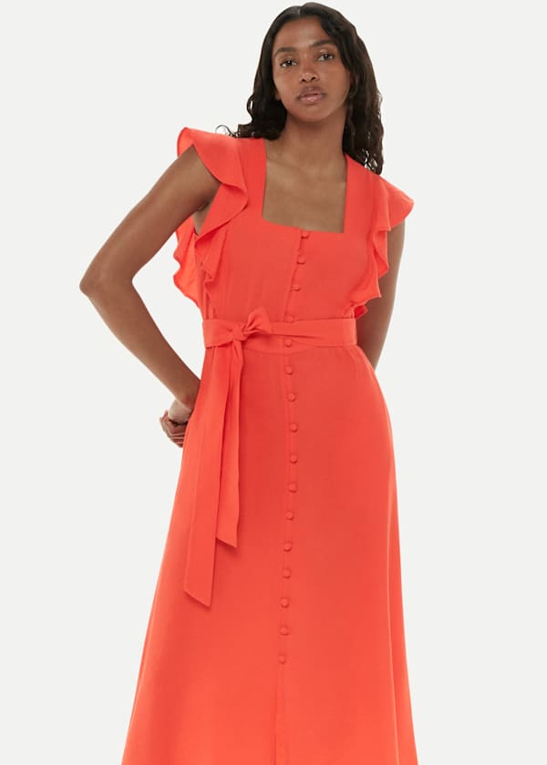 Red Sophie Frill Sleeve Midi Dress