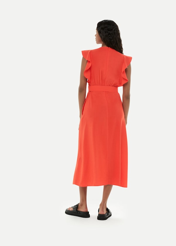 Red Sophie Frill Sleeve Midi Dress