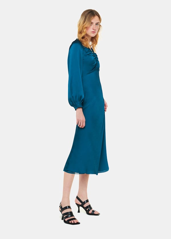 Teal Aurora Satin Midi Dress