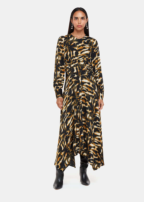 Multicolour Smoke Print Gathered Dress