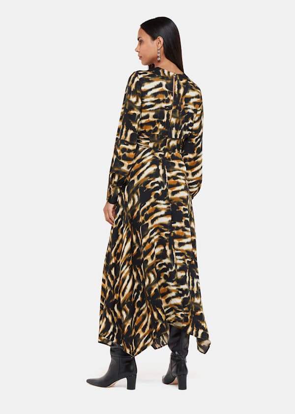 Multicolour Smoke Print Gathered Dress