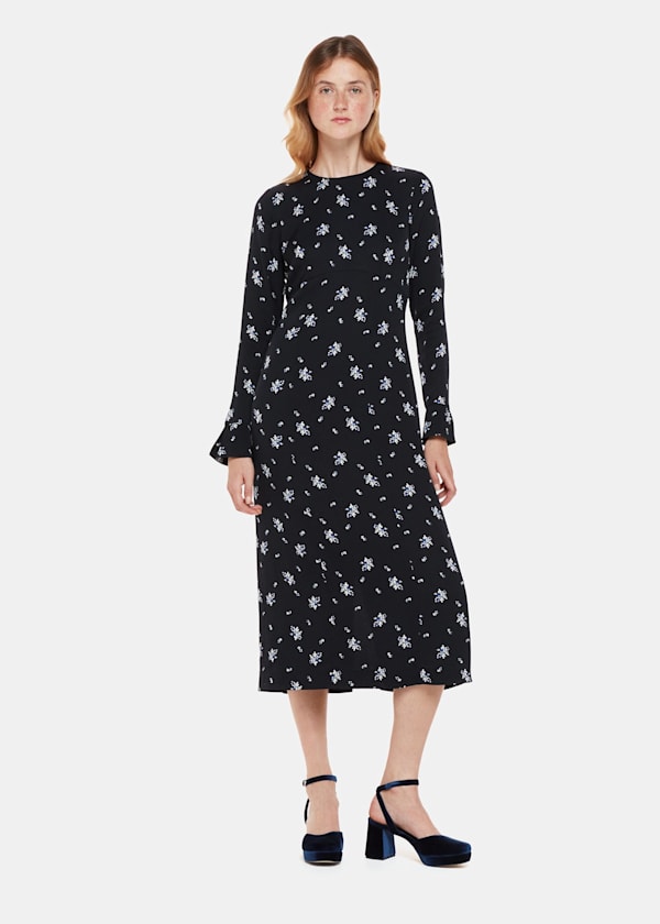 Black Romantic Satin Midi Dress