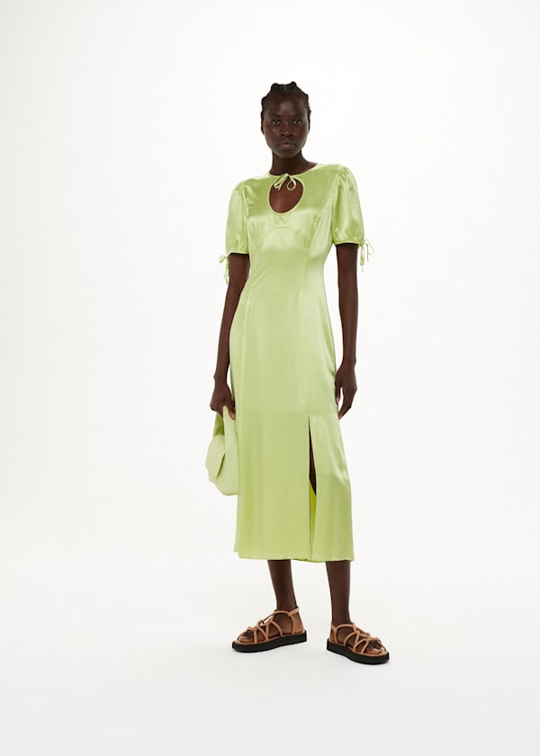Lemon Keyhole Satin Midi Dress