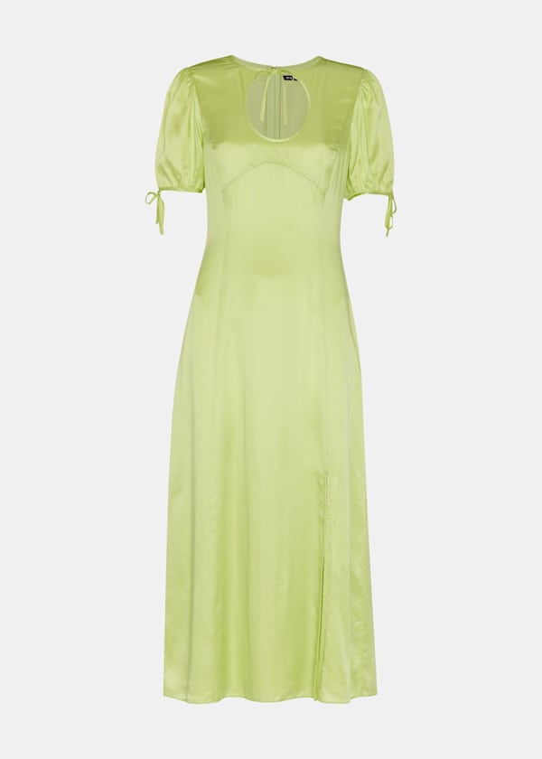 Lemon Keyhole Satin Midi Dress