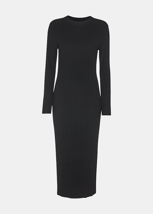 Black Ribbed Knitted Midi Dress