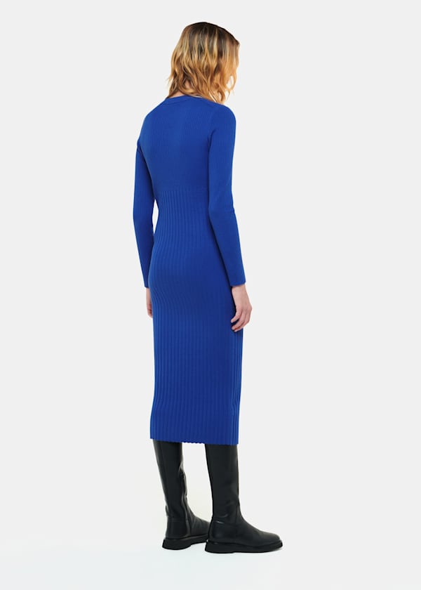 Cobalt Blue Ribbed Knitted Midi Dress