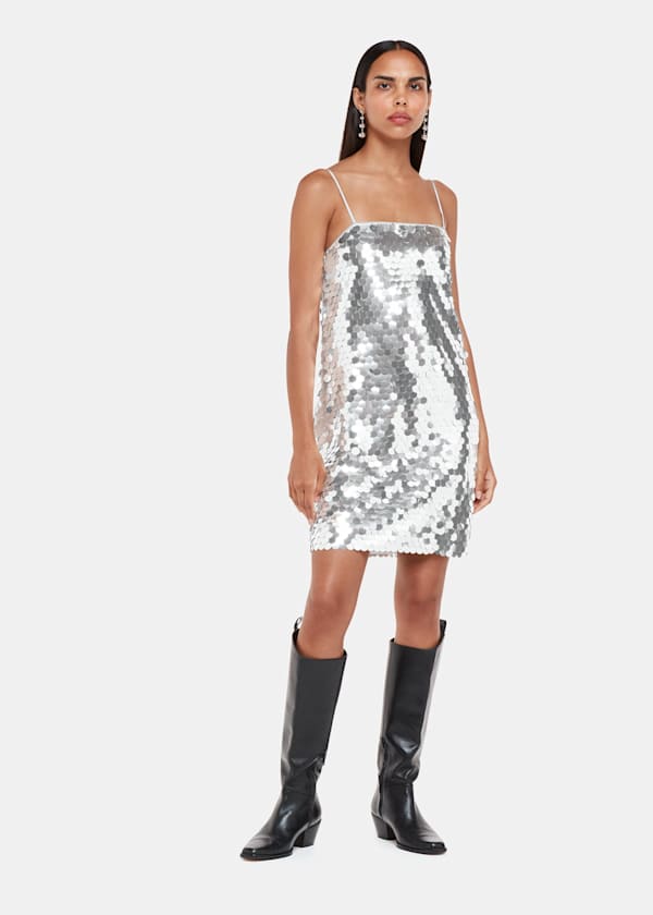 Silver Sequin Disc Mini Dress