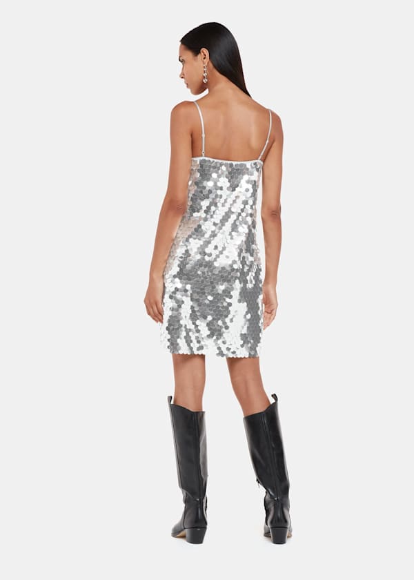 Silver Sequin Disc Mini Dress