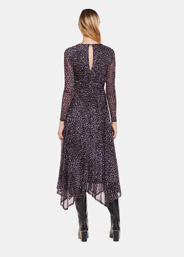 Purple Feather Leopard Mesh Dress