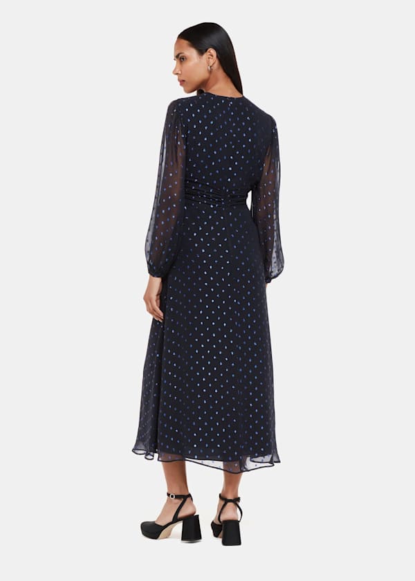 Navy Metallic Dobby Midi Dress