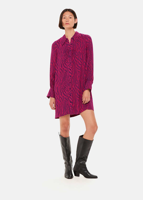 Purple Zebra Stripe Collar Dress
