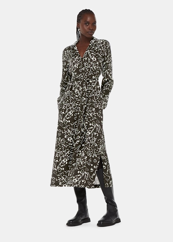 Black Scribble Bouquet Midi Dress