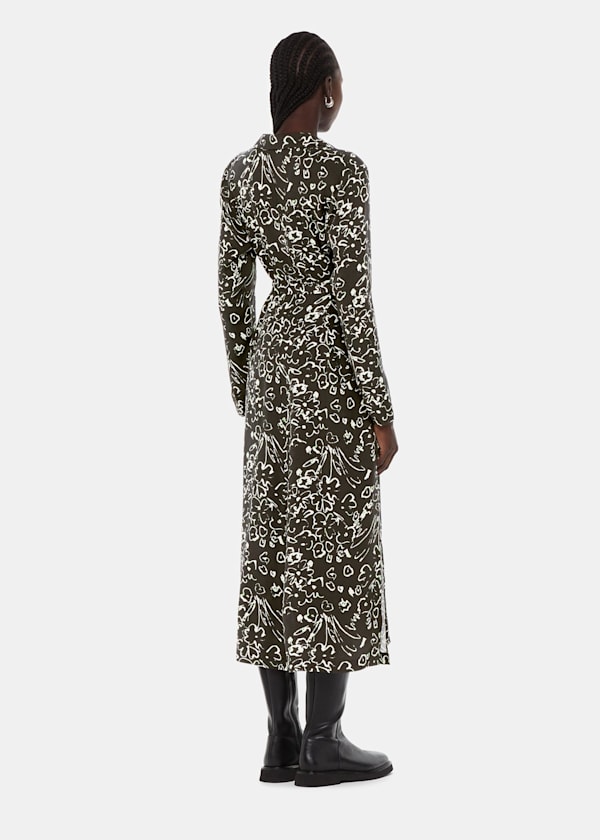 Black Scribble Bouquet Midi Dress