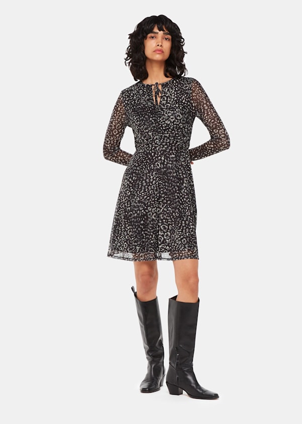 Feather Leopard Flippy Dress