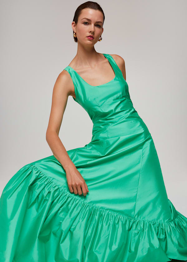 Green Taffeta Silk Blend Maxi Dress