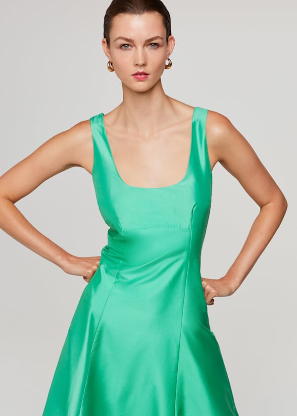 Green Taffeta Silk Blend Maxi Dress