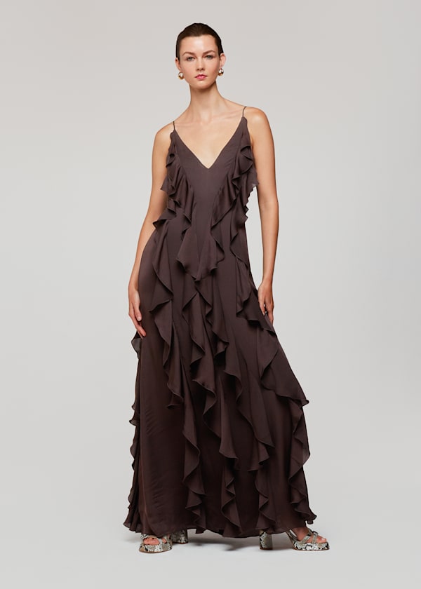 Chocolate Ruffle Maxi Dress