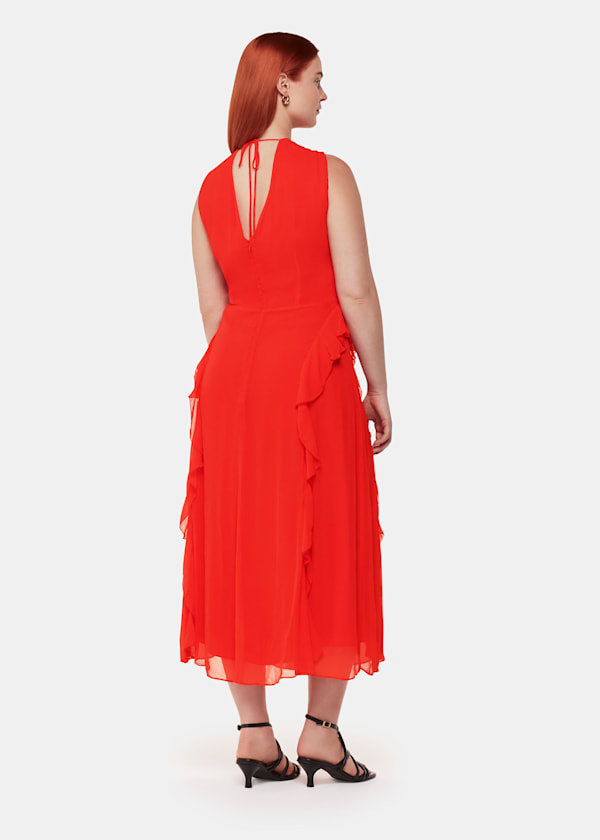 Red Nellie Frill Detail Midi Dress