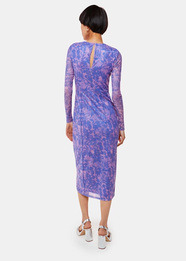 Blue Etched Bouquet Mesh Dress