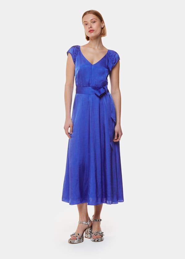 Cobalt Blue Arie Hammered Satin Midi Dress