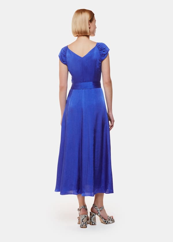Cobalt Blue Arie Hammered Satin Midi Dress