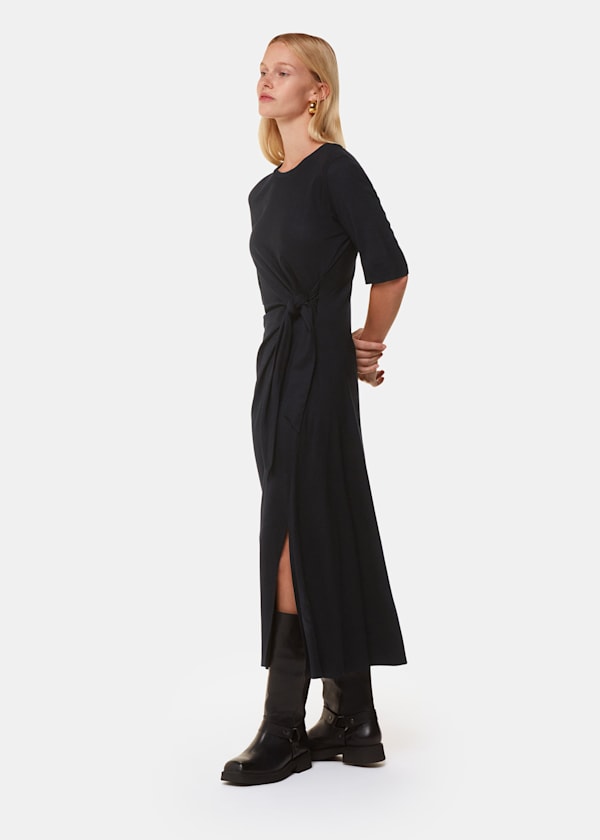 Black Twist Front Jersey Dress