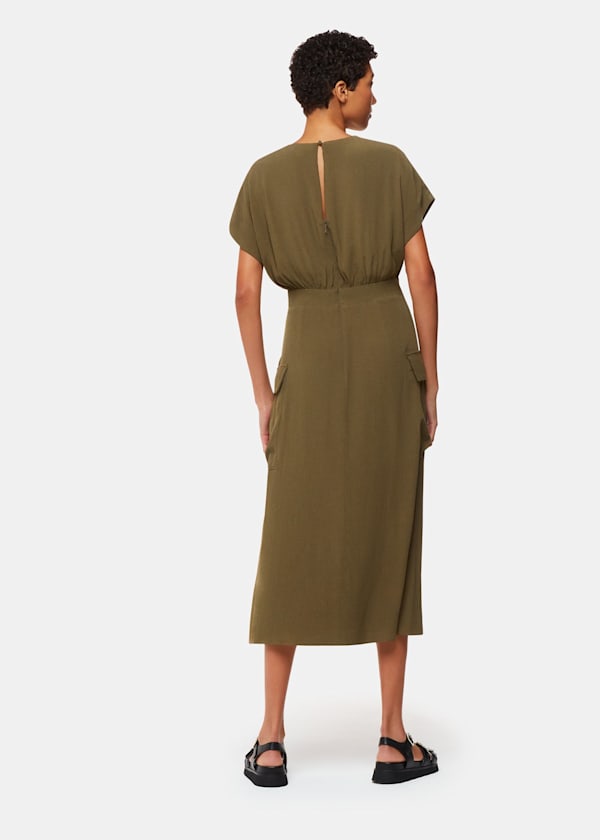 Khaki Pocket Detail Midi Dress