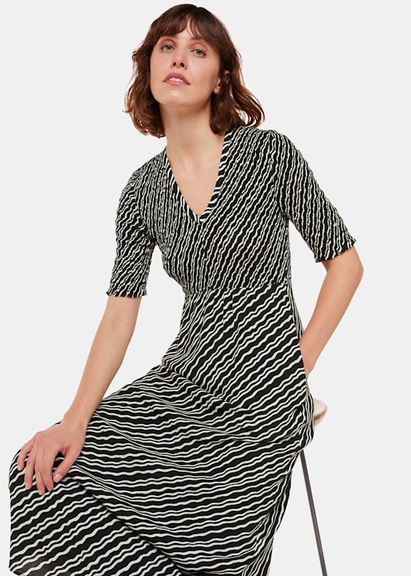 Diagonal Ripple Shirred Dress