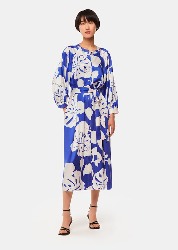 Blue Hibiscus Print Mabel Dress