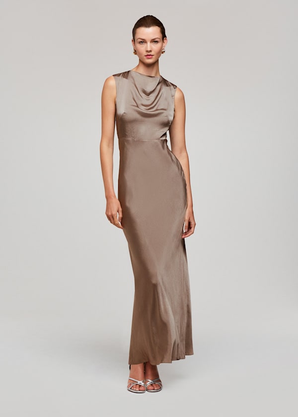 Cowl Neck Satin Maxi Dress