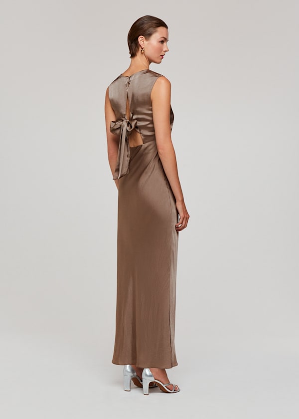 Pewter Cowl Neck Satin Maxi Dress