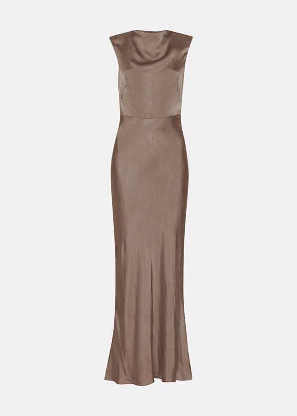 Pewter Cowl Neck Satin Maxi Dress