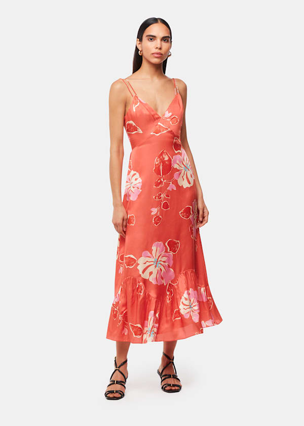 Coral Hibiscus Print Raffa Dress