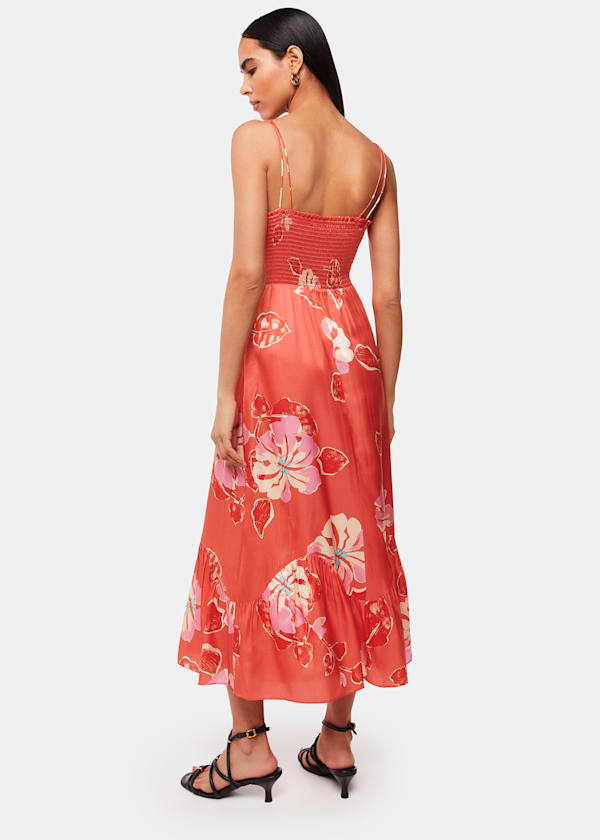 Coral Hibiscus Print Raffa Dress