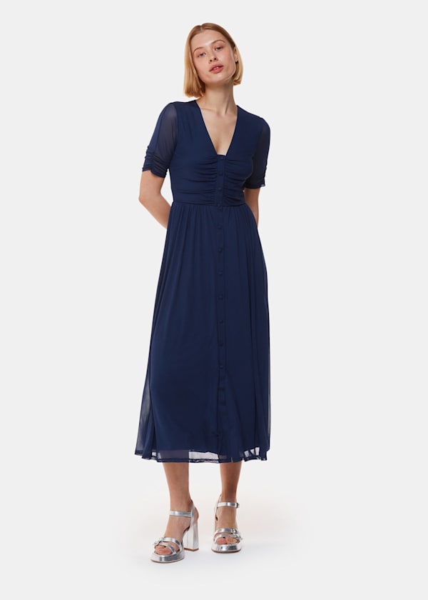 Navy Anneliese Button Mesh Dress
