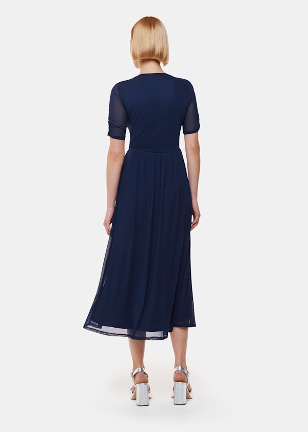 Navy Anneliese Button Mesh Dress
