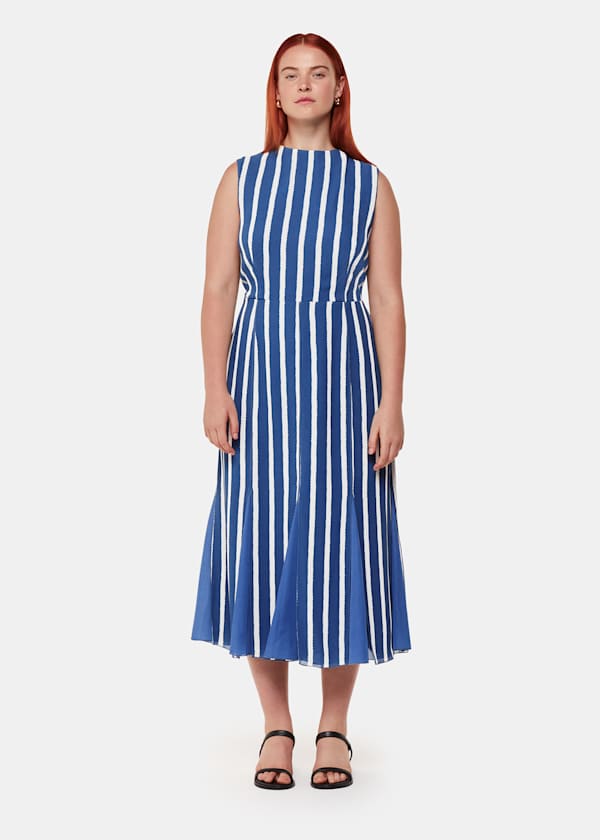 Blue Eliza Stripe Print Midi Dress