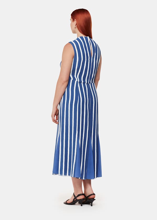 Blue Eliza Stripe Print Midi Dress