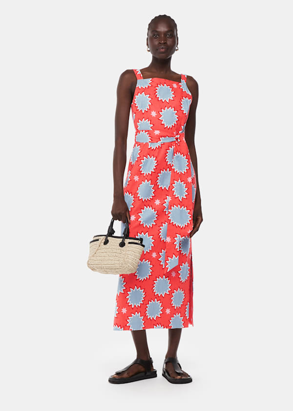 Coral Sunburst Linen Blend Dress