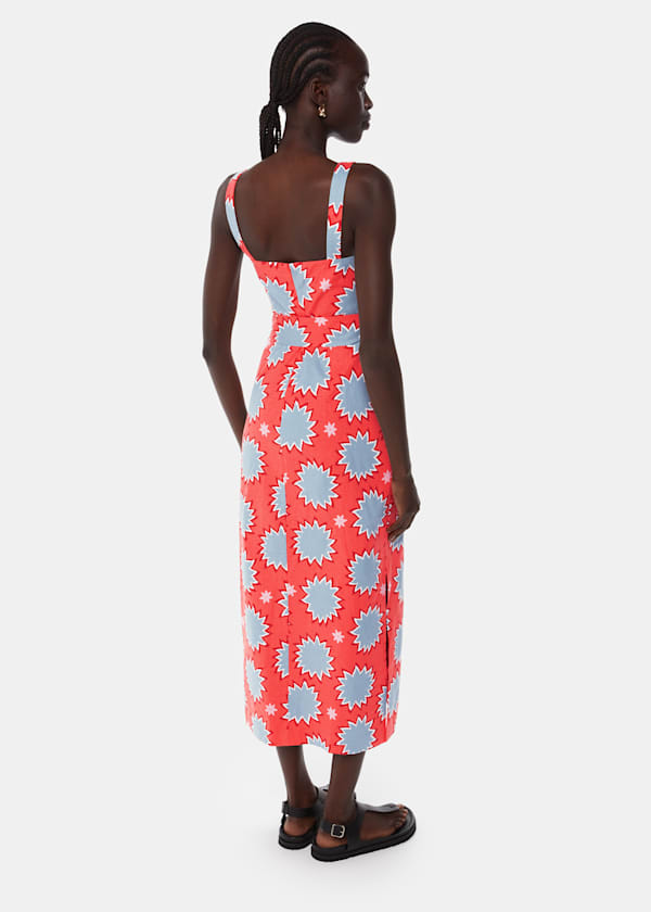 Coral Sunburst Linen Blend Dress