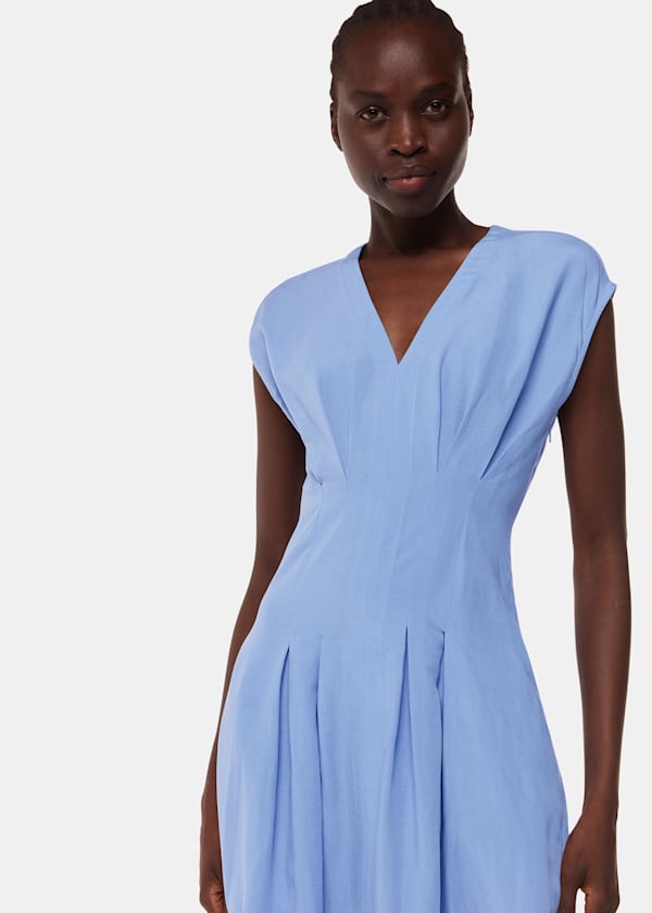 Blue Panel Linen Blend Dress